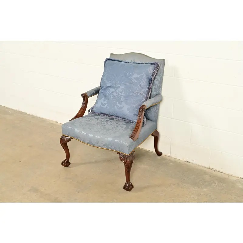 Kittinger Chippendale Carved Mahogany Open Arm Library Chair - Image 4