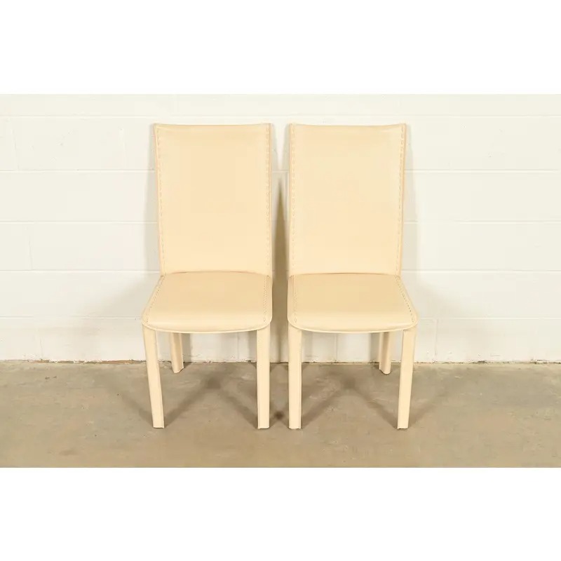 Mario Bellini Style Italian Modern Cream Leather Wrapped High Back Side Chairs or Dining Chairs, Pair - Image 4