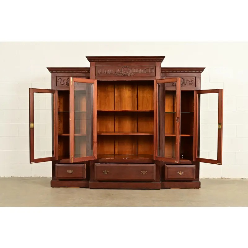 R. J. Horner Style Antique Victorian Carved Walnut Triple Bookcase Cabinet, Circa 1880s - Image 4