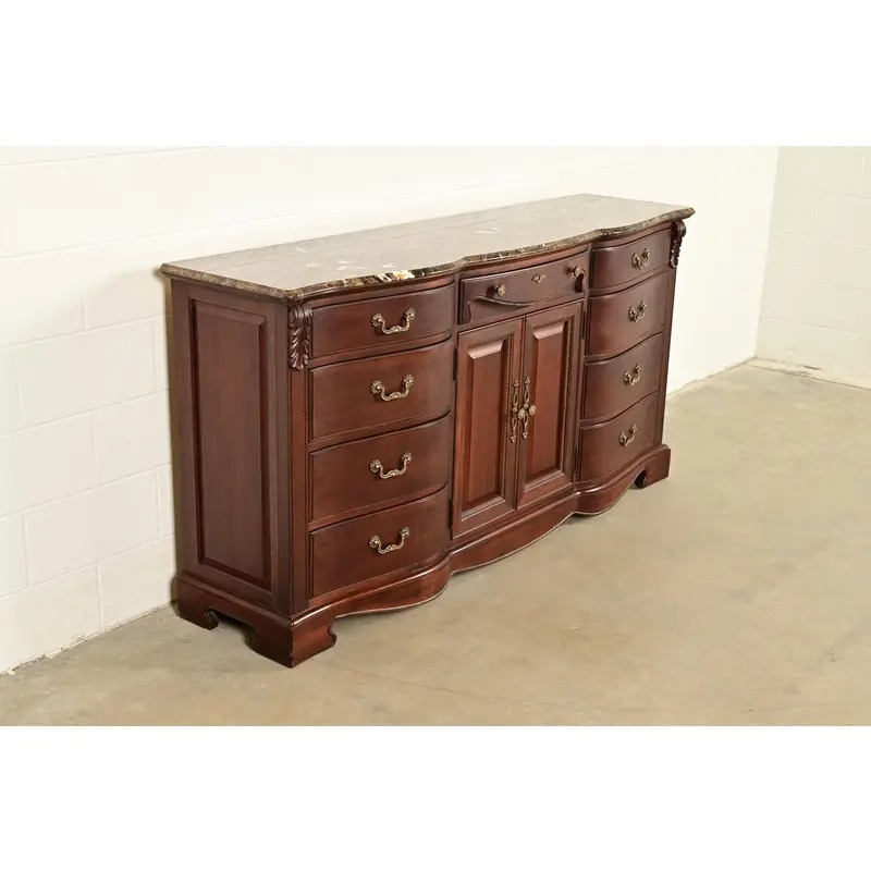 Thomasville French Louis Philippe Carved Mahogany Marble Top Triple Dresser or Credenza - Image 4