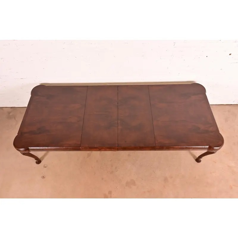 19th Century Antique Queen Anne Burl Wood Extension Dining Table, Newly Refinished - Image 5