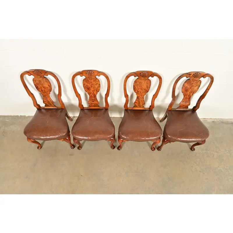 Antique English Queen Anne Burl Wood Dining Chairs, Circa 1860s - Image 5