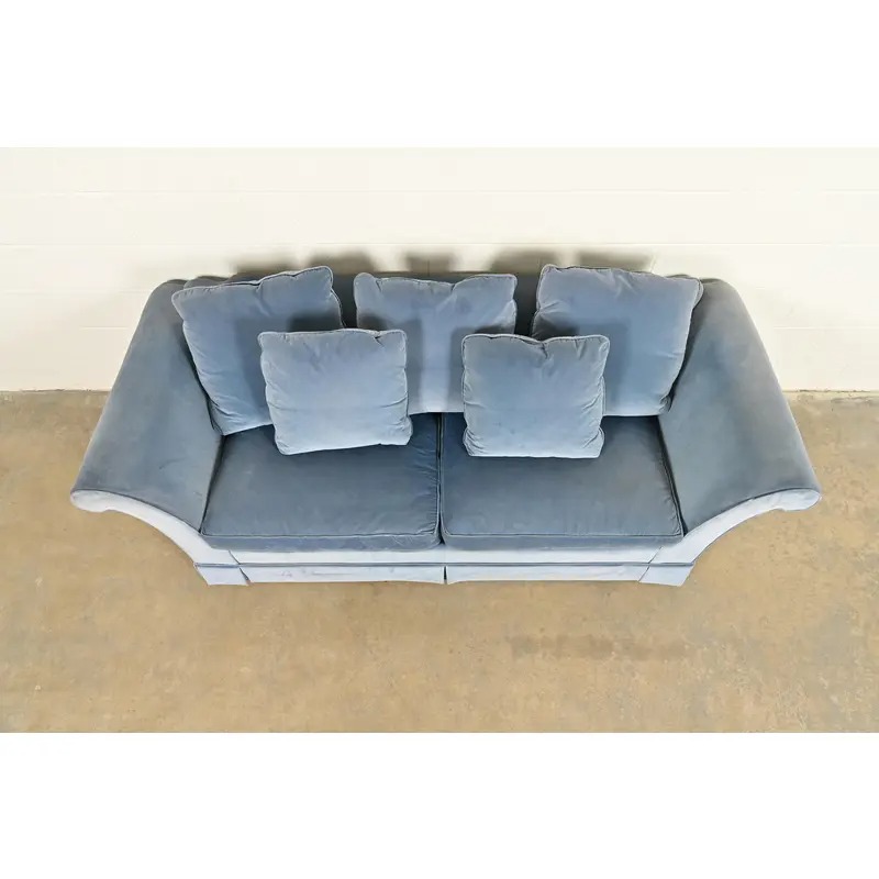 Baker Furniture Blue Velvet Upholstered Roll Arm Sofa - Image 5