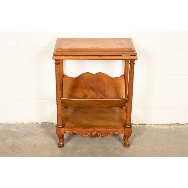 Baker Furniture French Provincial Louis XV Walnut and Burl Wood Book Stand or Magazine Stand | Circa 1960s - Image 5