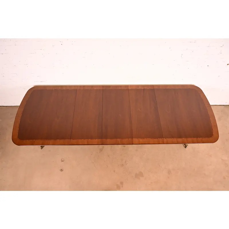 Baker Furniture Georgian Banded Mahogany Double Pedestal Extension Dining Table | Newly Refinished - Image 5