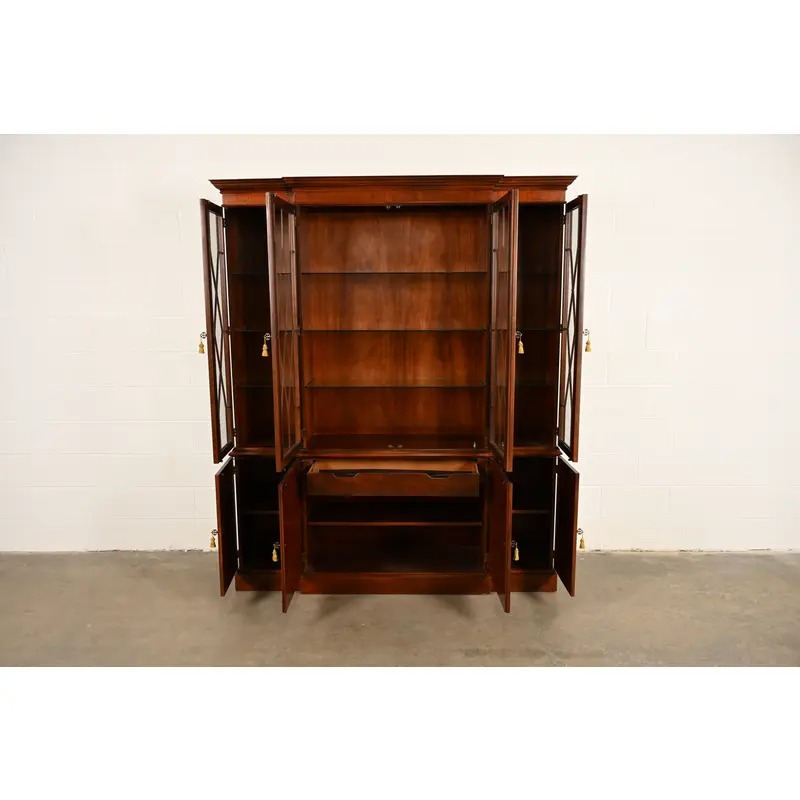 Baker Furniture Historic Charleston Georgian Inlaid Mahogany Breakfront Bookcase Cabinet - Image 5
