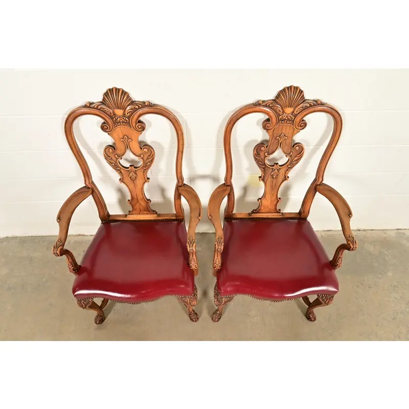 Berkey & Gay Antique Georgian Burled Walnut Armchairs, Pair - Image 5
