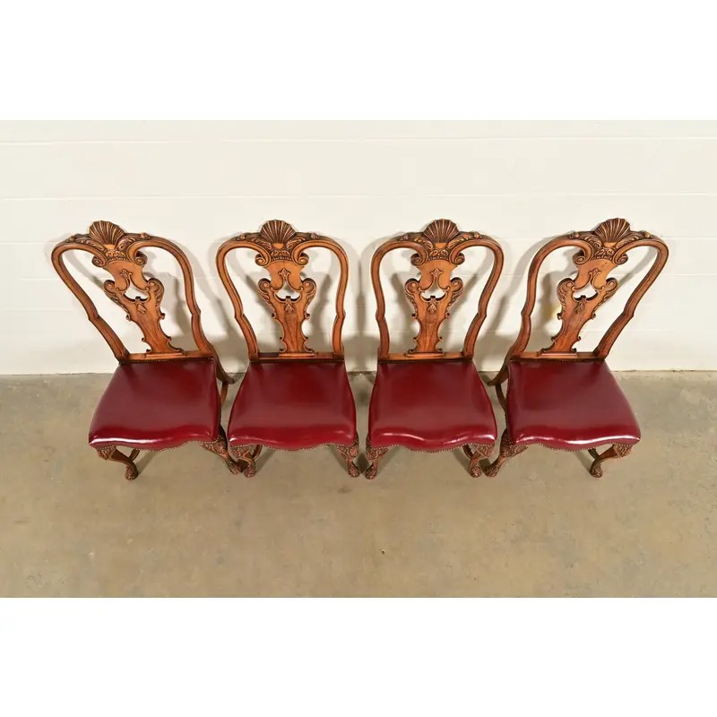 Berkey & Gay Antique Georgian Burled Walnut Dining Chairs, Set of Four - Image 5