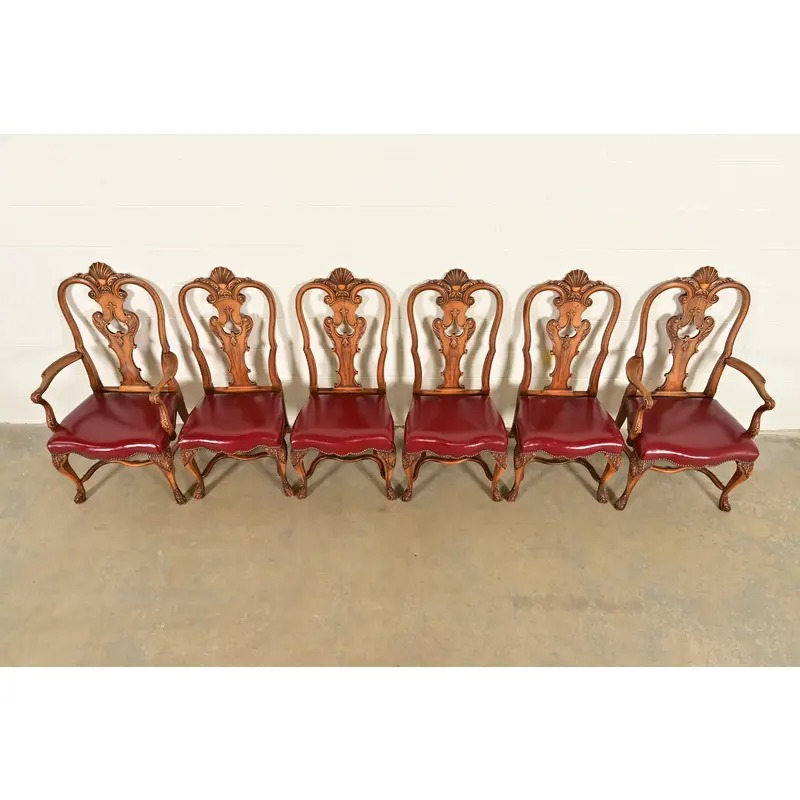 Berkey & Gay Antique Georgian Burled Walnut Dining Chairs, Set of Six - Image 5