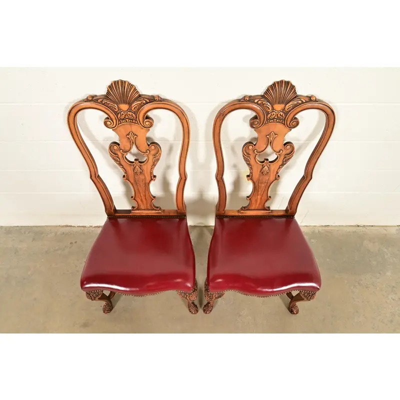 Berkey & Gay Antique Georgian Burled Walnut Side Chairs or Dining Chairs, Pair - Image 5