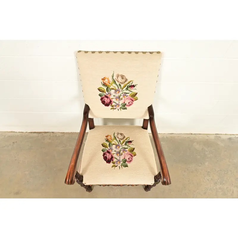 Berkey & Gay Style Antique English Jacobean Carved Walnut Library Chair, Circa 1900 - Image 5
