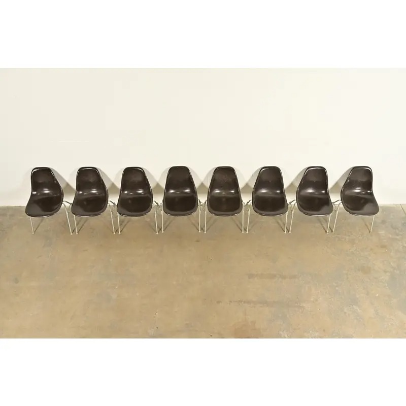 Charles & Ray Eames for Herman Miller DSS Seal Brown Stacking Shell Chairs | Set of Eight - Image 5