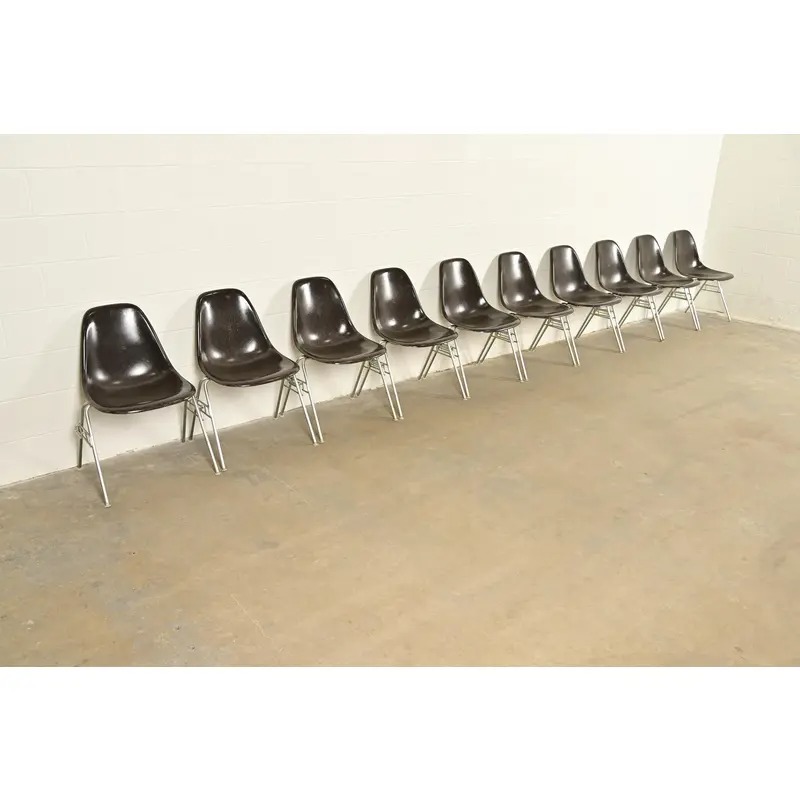 Charles & Ray Eames for Herman Miller DSS Seal Brown Stacking Shell Chairs | Set of Ten - Image 5