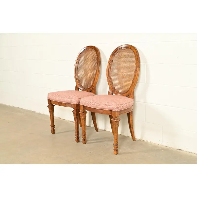 Drexel French Regency Louis XVI Carved Walnut Cane Back Side Chairs or Dining Chairs | Pair - Image 5