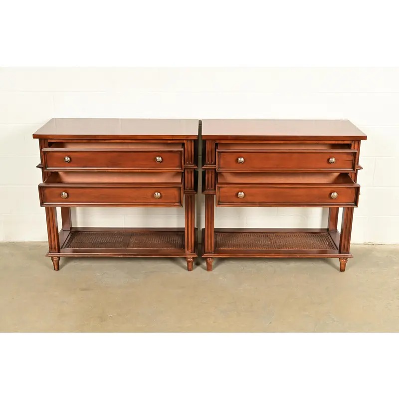 Drexel Heritage French Regency Louis XVI Carved Mahogany and Cane Console Tables or Servers, Pair - Image 5