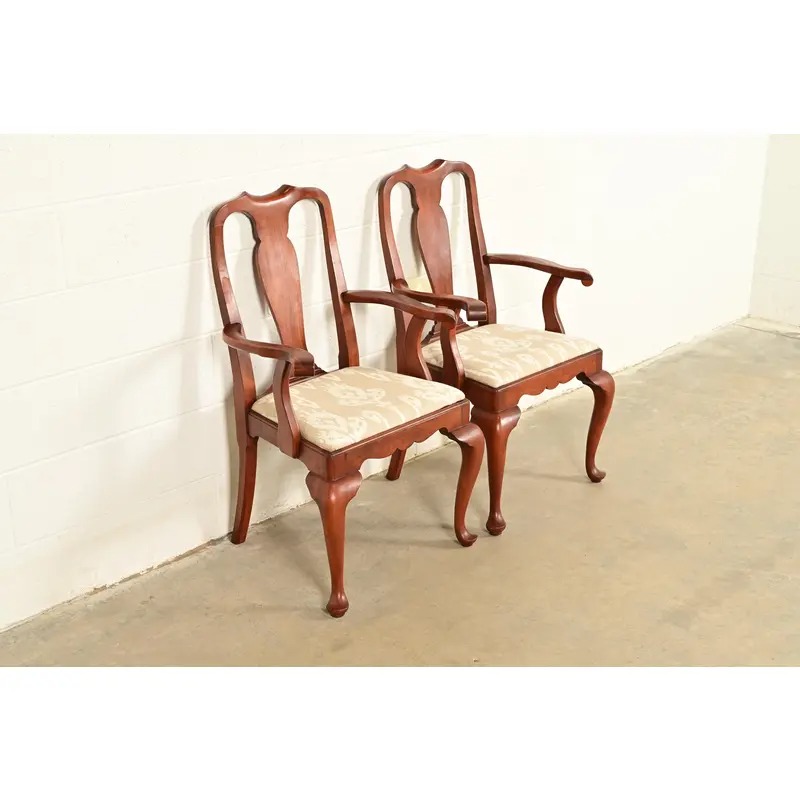 Henkel Harris Queen Anne Solid Cherry Wood Armchairs | Pair - Image 5