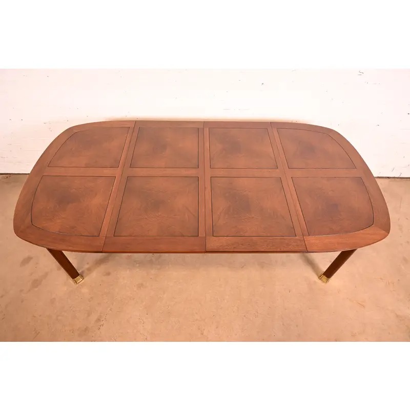 Henredon Mid-Century Modern Hollywood Regency Chinoiserie Walnut and Burl Wood Extension Dining Table | Newly Refinished - Image 5