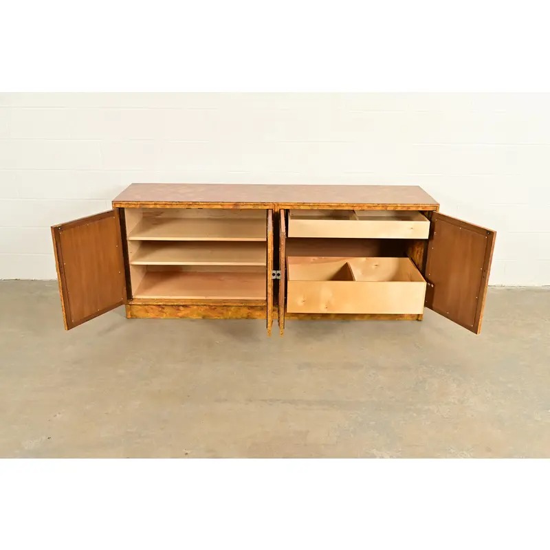 Henredon Style Mid-Century Hollywood Regency Faux Bamboo Mirrored Front Sideboard Credenza, Circa 1970s - Image 5