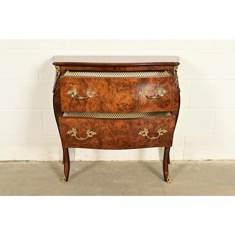 Italian Louis XV Burled Walnut Bombay Commode With Mounted Gilt Bronze Ormolu | Circa 1960s - Image 5