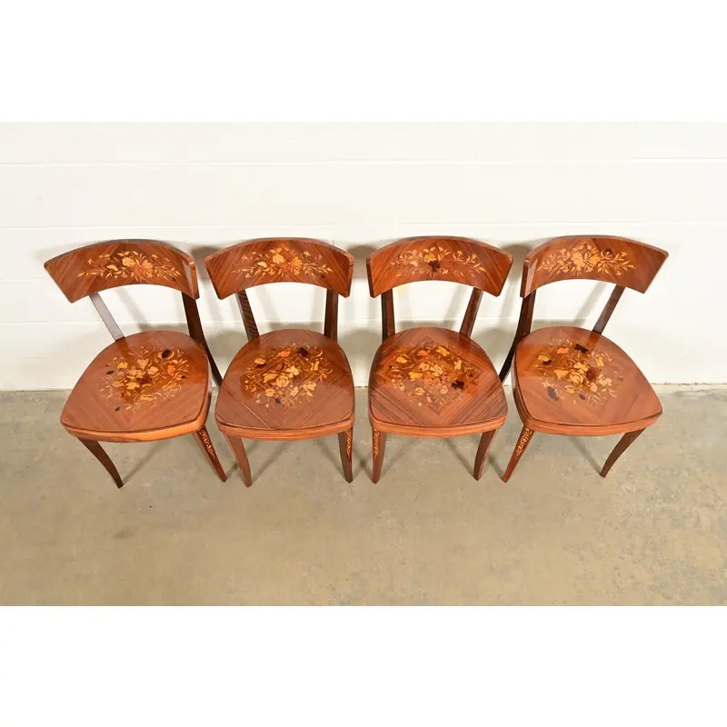 Italian Louis XVI Kingwood Inlaid Marquetry Dining Chairs, Set of Four - Image 5
