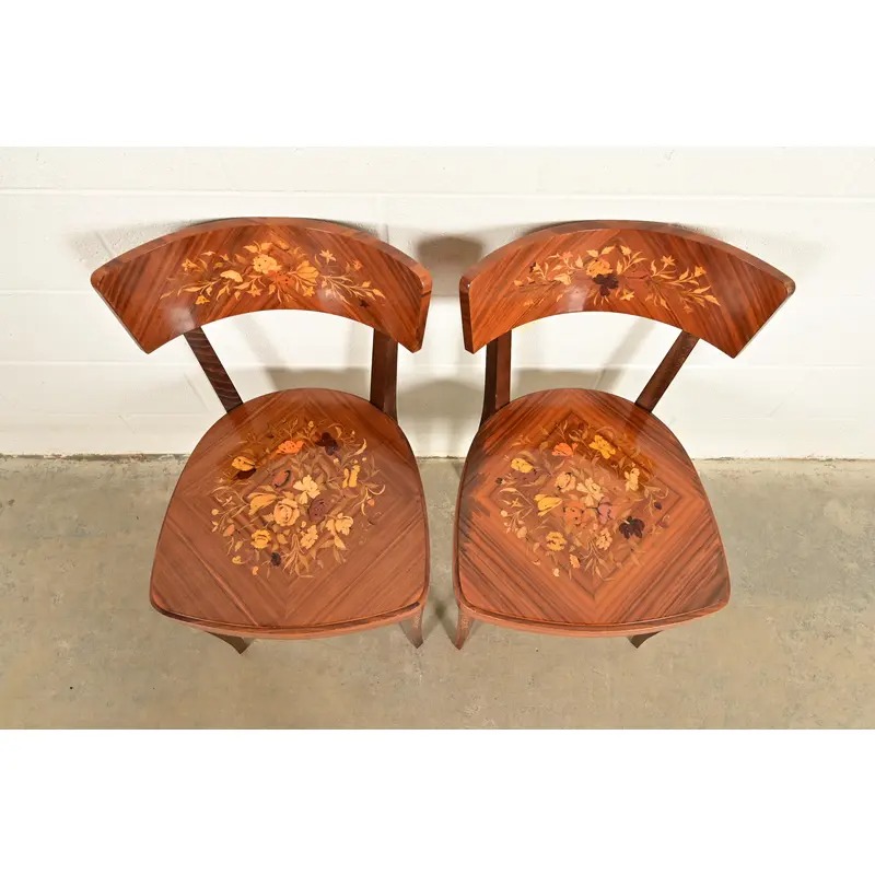 Italian Louis XVI Kingwood Inlaid Marquetry Side Chairs or Dining Chairs, Pair - Image 5