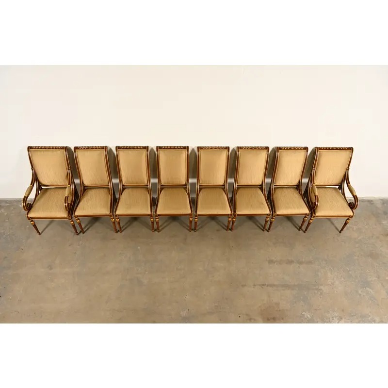 Karges French Regency Louis XVI Carved Walnut and Gold Gilt Dining Chairs | Set of Eight - Image 5