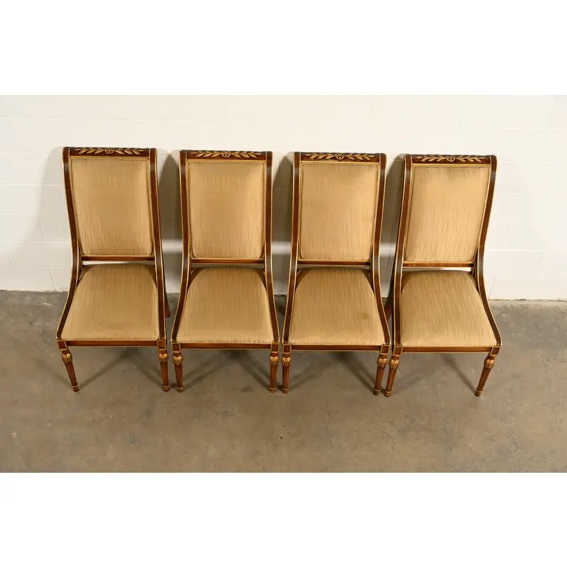 Karges French Regency Louis XVI Carved Walnut and Gold Gilt Dining Chairs | Set of Four - Image 5