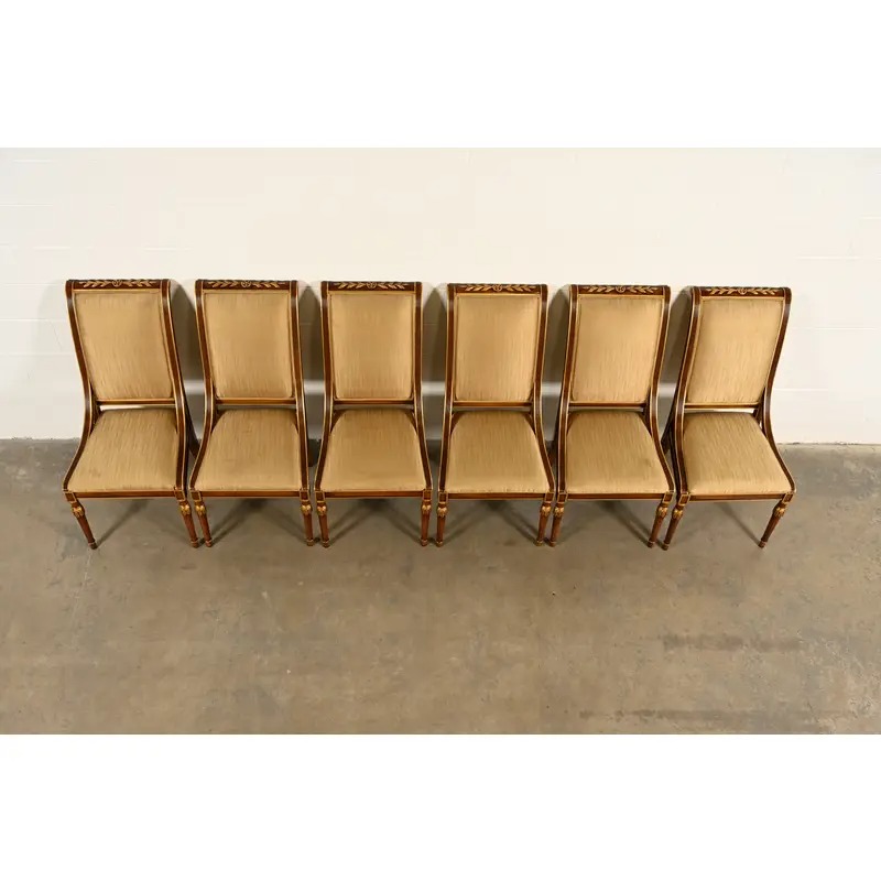 Karges French Regency Louis XVI Carved Walnut and Gold Gilt Dining Chairs | Set of Six - Image 5