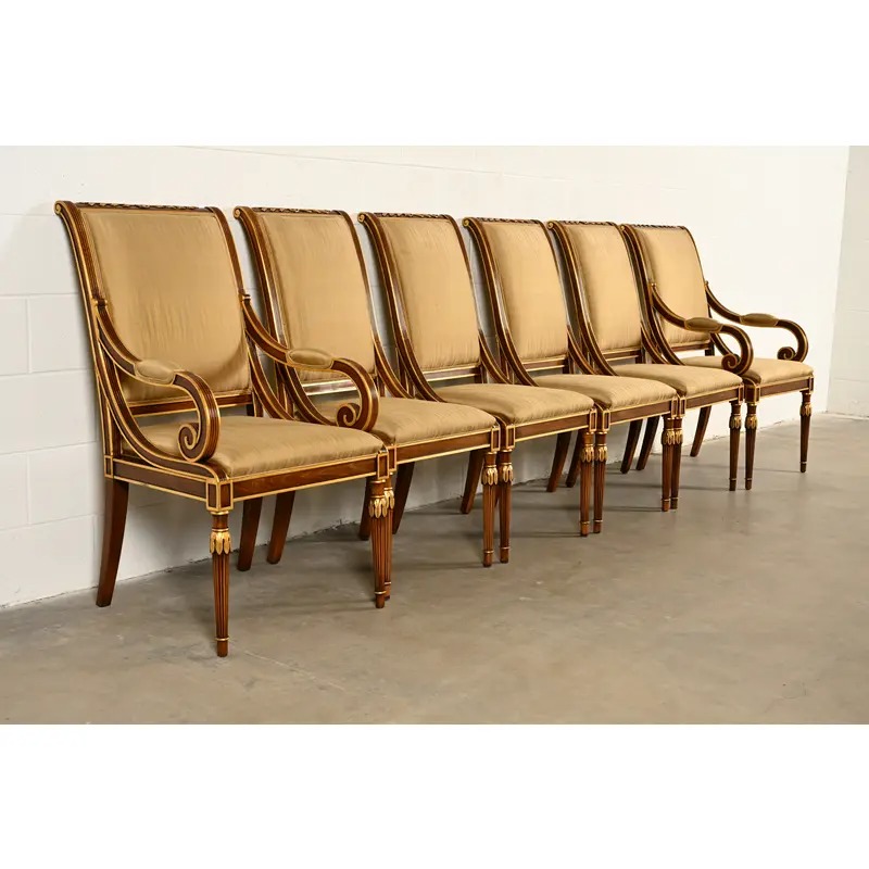 Karges French Regency Louis XVI Carved Walnut and Gold Gilt Dining Chairs | Set of Six - Image 5