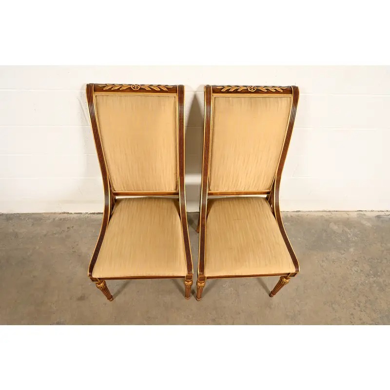 Karges French Regency Louis XVI Carved Walnut and Gold Gilt Side Chairs or Dining Chairs | Pair - Image 5