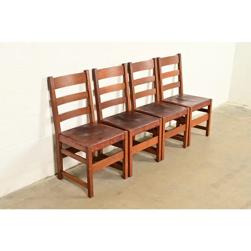 L. & J. G. Stickley Antique Mission Oak Arts & Crafts Ladder Back Dining Chairs | Set of Four - Image 5