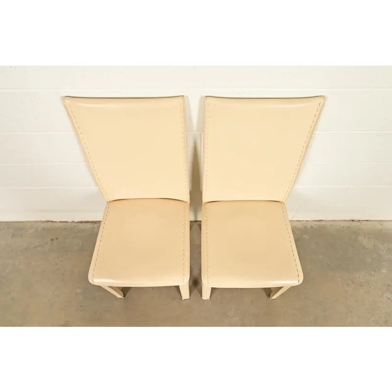 Mario Bellini Style Italian Modern Cream Leather Wrapped High Back Side Chairs or Dining Chairs, Pair - Image 5