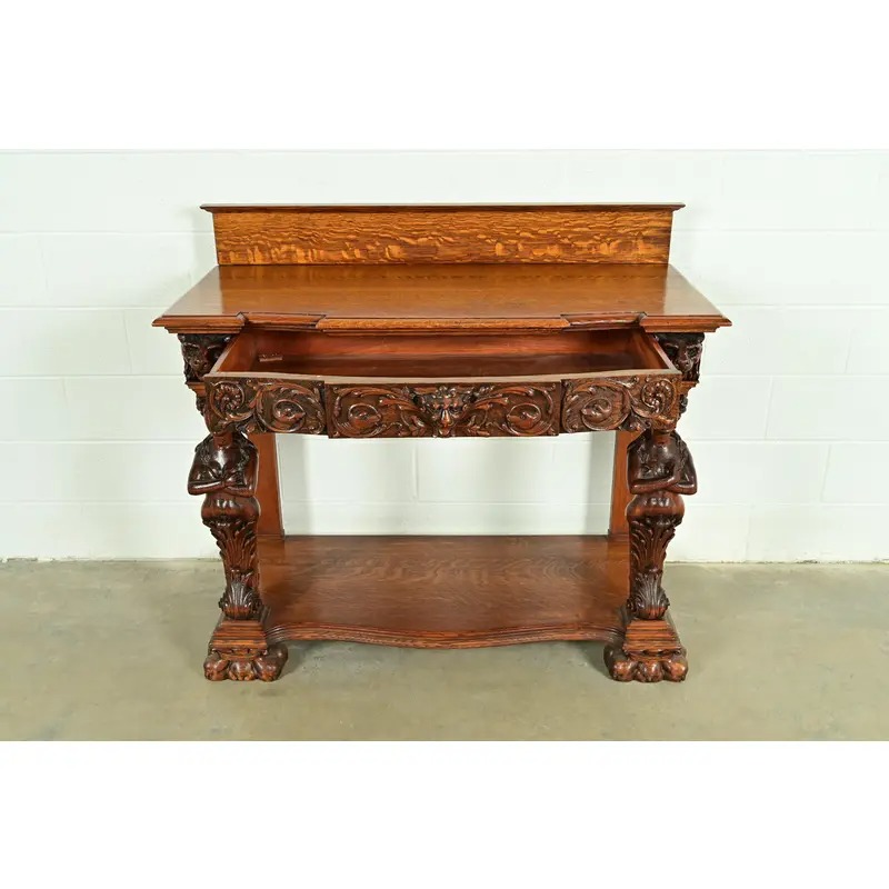 R. J. Horner Style Antique Victorian Carved Oak Sideboard or Buffet Server, Circa 1890s - Image 5