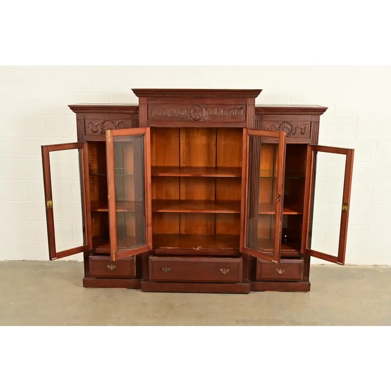 R. J. Horner Style Antique Victorian Carved Walnut Triple Bookcase Cabinet, Circa 1880s - Image 5