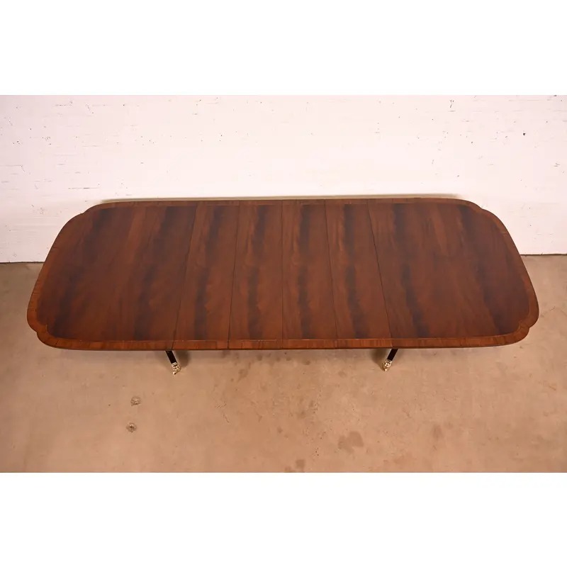 Stickley Georgian Banded Flame Mahogany Double Pedestal Extension Dining Table | Newly Refinished - Image 5