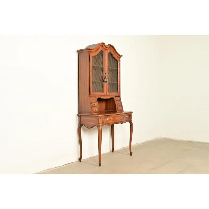 Thomasville French Provincial Carved Walnut Secretary Desk With Bookcase Hutch - Image 5