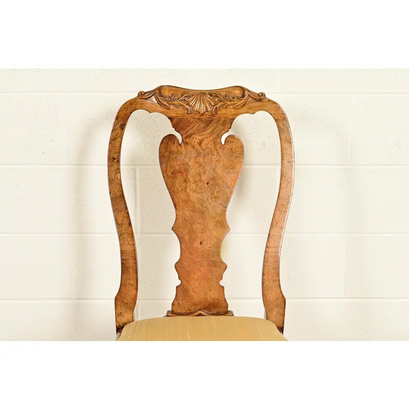18th Century Antique Thomas Chippendale Period Carved Burl Wood Side Chairs or Dining Chairs, Pair - Image 6