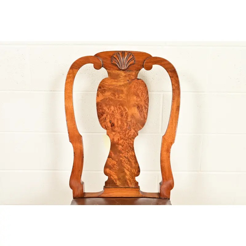 Antique English Queen Anne Burl Wood Dining Chairs, Circa 1860s - Image 6