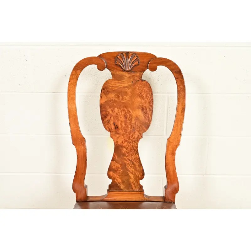 Antique English Queen Anne Burl Wood Side Chairs or Dining Chairs, Circa 1860s - Image 6