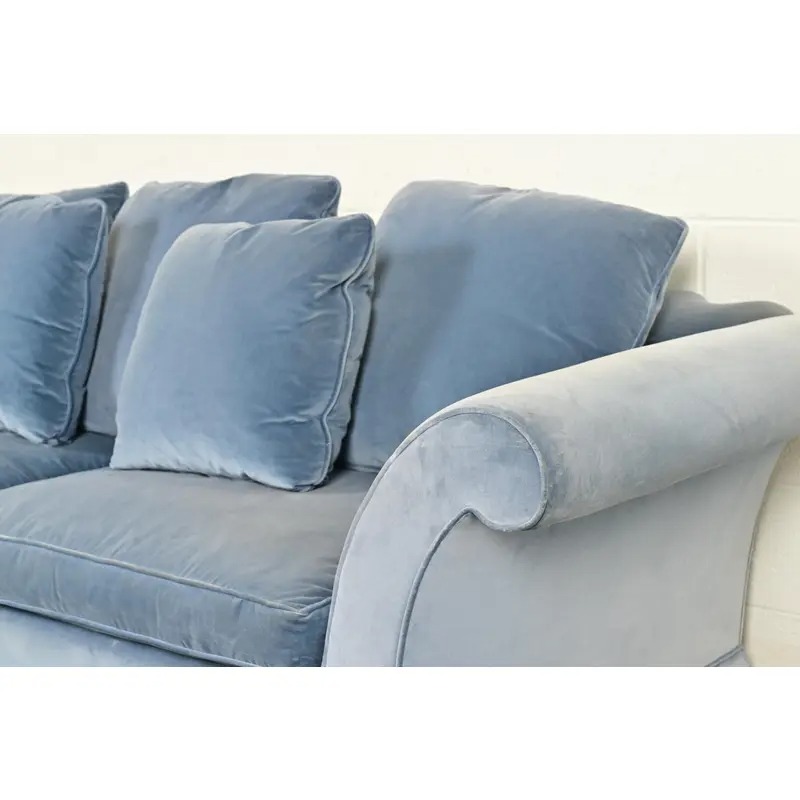 Baker Furniture Blue Velvet Upholstered Roll Arm Sofa - Image 6