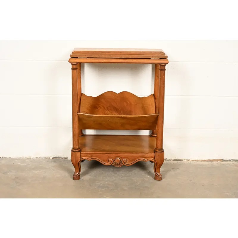 Baker Furniture French Provincial Louis XV Walnut and Burl Wood Book Stand or Magazine Stand | Circa 1960s - Image 6