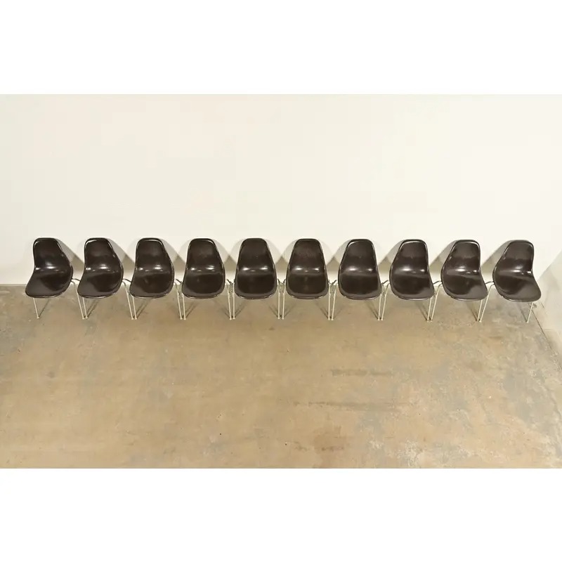 Charles & Ray Eames for Herman Miller DSS Seal Brown Stacking Shell Chairs | Set of Ten - Image 6