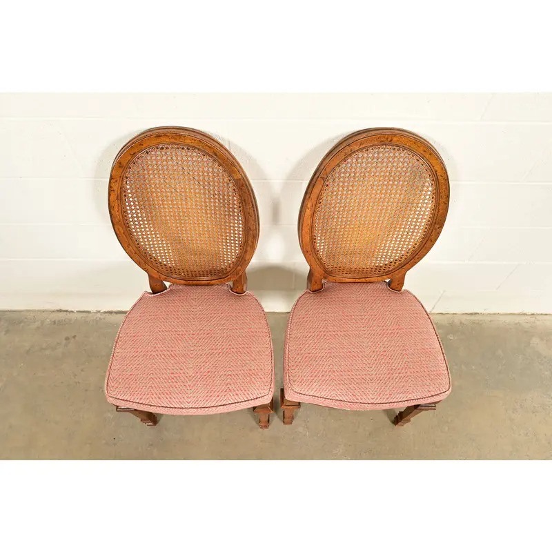 Drexel French Regency Louis XVI Carved Walnut Cane Back Side Chairs or Dining Chairs | Pair - Image 6