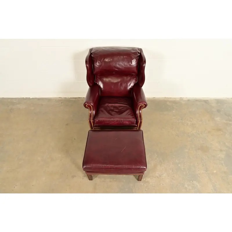 Hancock & Moore Chippendale Wingback Leather Lounge Chair With Ottoman - Image 6