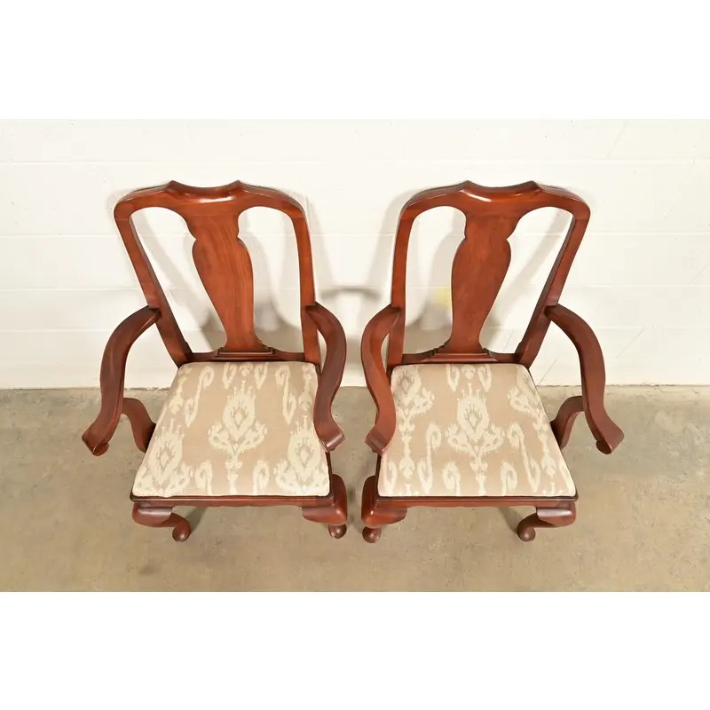 Henkel Harris Queen Anne Solid Cherry Wood Armchairs | Pair - Image 6