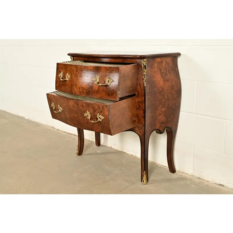 Italian Louis XV Burled Walnut Bombay Commode With Mounted Gilt Bronze Ormolu | Circa 1960s - Image 6