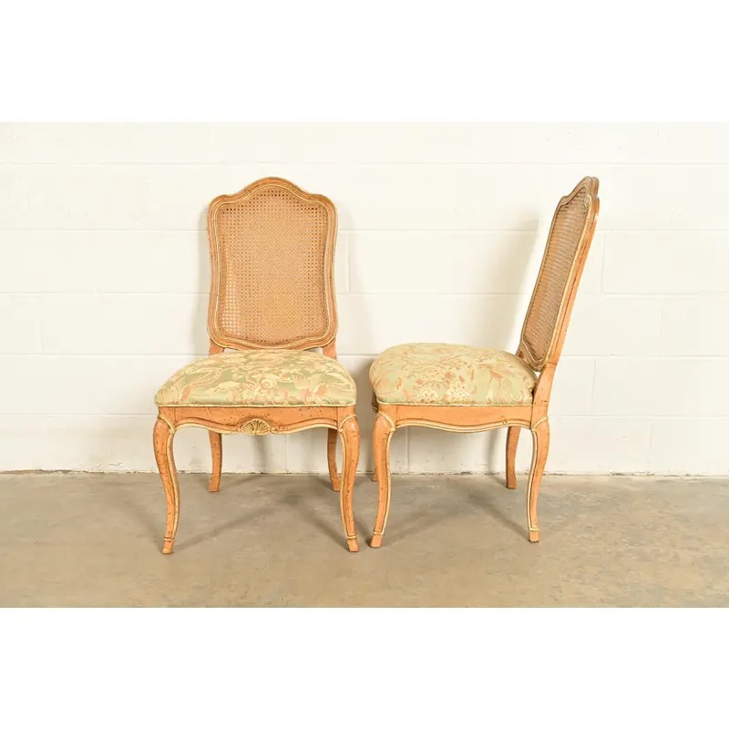 John Stuart French Provincial Louis XV Carved Oak and Cane Back Dining Chairs, Set of Six - Image 6