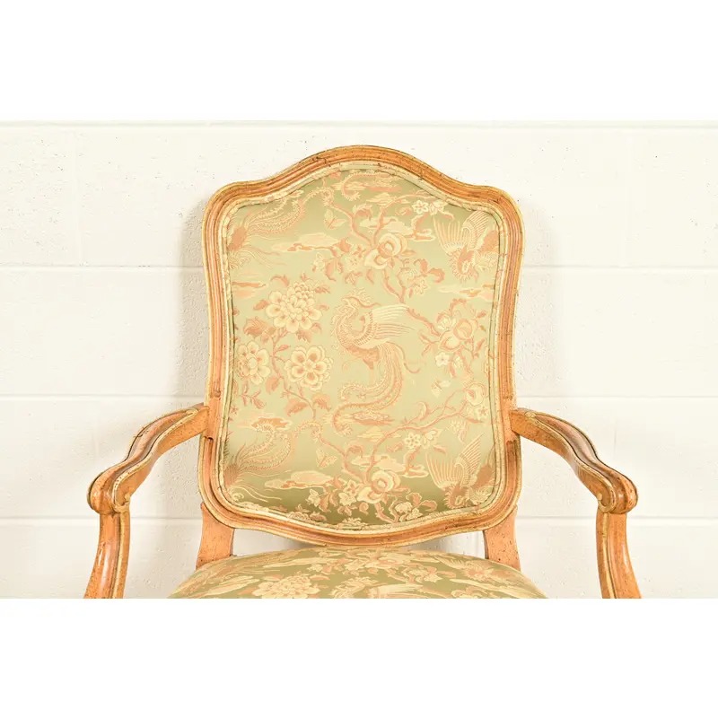 John Stuart French Provincial Louis XV Carved Oak Armchairs | Pair - Image 6