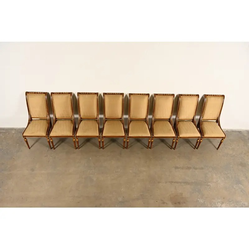 Karges French Regency Louis XVI Carved Walnut and Gold Gilt Dining Chairs | Set of Eight - Image 6