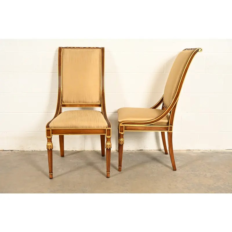 Karges French Regency Louis XVI Carved Walnut and Gold Gilt Dining Chairs | Set of Ten - Image 6
